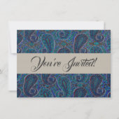 Invitation Paisley Bleu Indien Boho Classique Vintage (Devant)