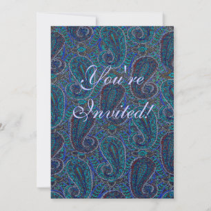 Invitation Paisley Blue Indian Boho Motif