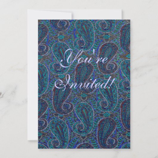 Invitation Paisley Blue Indian Boho Motif (Devant)