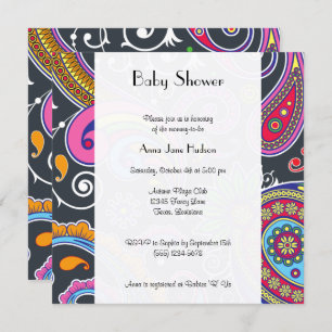 Invitation Paisley colorée, Motif Paisley, Baby shower