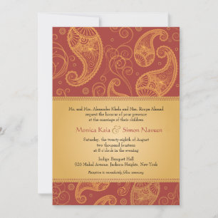 Invitation Paisley Dreams Gold Orange Mariage