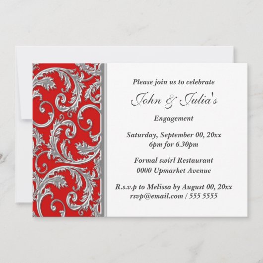 Invitation Paisley floral rouge argent fleuri fiançailles chi (Devant)