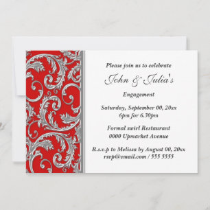 Invitation Paisley floral rouge argent fleuri fiançailles chi