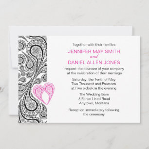 Invitation Paisley Heart Hot Rose Et Noir Mariage Inviter