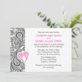 Invitation Paisley Heart Hot Rose Et Noir Mariage Inviter (Debout devant)