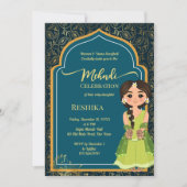 Invitation Paisley indienne Mehndi turquoise vert mignon mari (Devant)