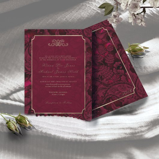 Invitation Paisley Mariage officiel Burgundy ID767