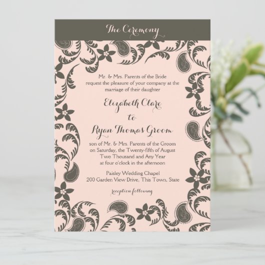 Invitation Paisley rose et Brown (Debout devant)