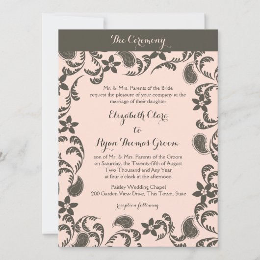 Invitation Paisley rose et Brown (Devant)