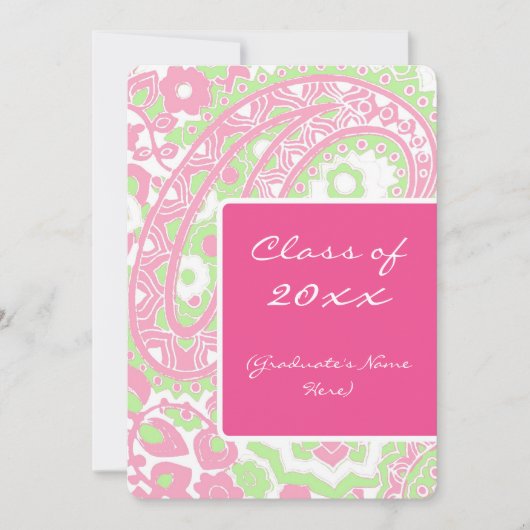 Invitation Paisley Rose et Green Graduation (Devant)