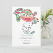 Invitation Paisley rose et turquoise Art folklorique floral (Debout devant)