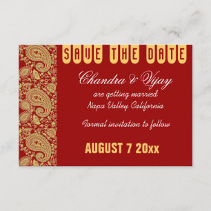 Invitation Paisley rouge et or Enregistrer le mariage de date