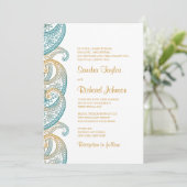 Invitation Paisley Turquoise & Gold Mariage indien (Debout devant)