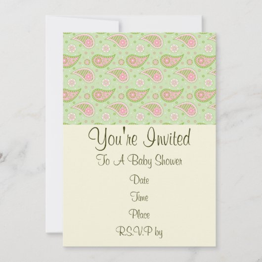 Invitation Paisley Verte et Rose (Devant)