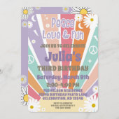 Invitation Paix Amour & Amusement Fille Hippie Groovy Soleil  (Devant / Derrière)