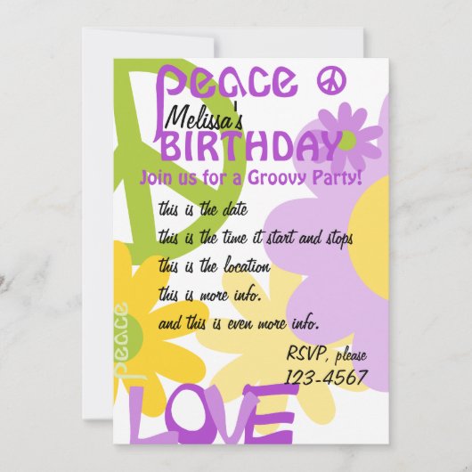 Invitation Paix, amour et fête (Devant)