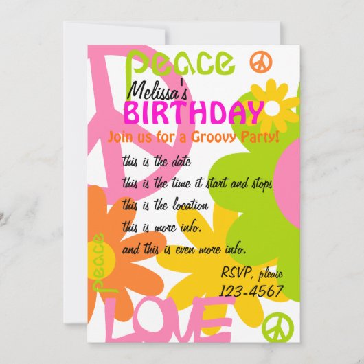 Invitation Paix, amour et fête (Devant)