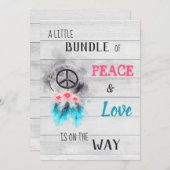 Invitation *~* Paix & Amour Hippy Baby shower rustique neutre (Devant / Derrière)