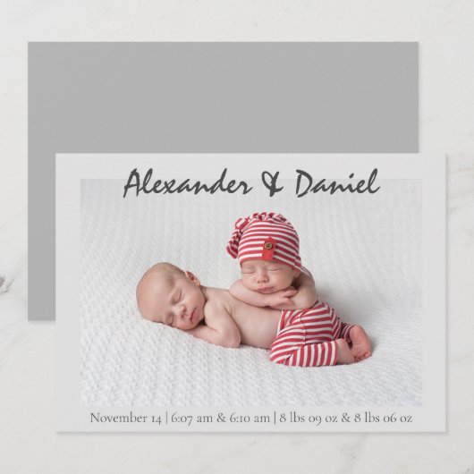 Invitation Paix et joie | Twin Boys Annouement naissance (Devant / Derrière)