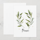 Invitation PAIX, feuille d'olivier, Noël, Vacances, aquarelle (Devant / Derrière)