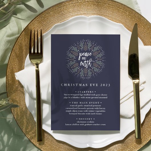 Invitation Paix sur Terre | Menu du dîner de Noël
