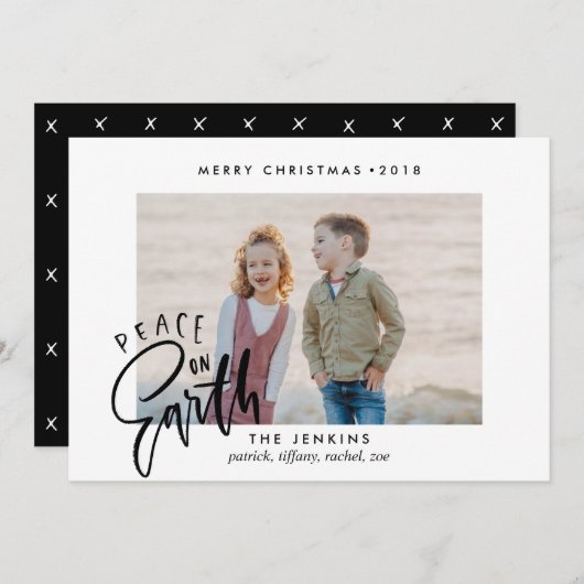 Invitation Paix sur terre | Noir | Noël (Devant / Derrière)