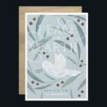 Invitation Paix sur Terre White Dove Blue Christmas Card<br><div class="desc">Cette carte de vacances "peace on earth", élégante et chic, présente un arrière - plan bleu ardoise clair avec une colombe blanche entourée de feuilles d'hiver et de baies. L'envers est composé d'un faux arrière - plan d'or. Personnalisez-vous pour répondre à vos besoins. Vous pouvez trouver d'autres produits correspondants dans...</div>