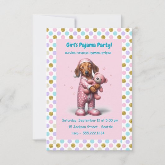 Invitation Pajama de fille rose (Devant)