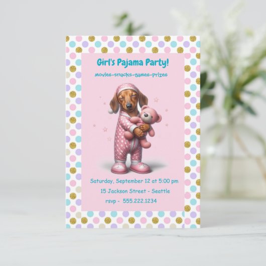 Invitation Pajama de fille rose (Debout devant)