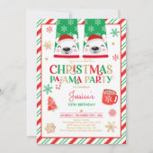 Invitation Pajama de Noël Rouge et Or fête d'anniversaire (Devant)