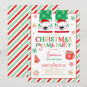 Invitation Pajama de Noël Rouge et Or fête d'anniversaire