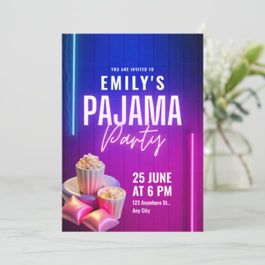 Invitation Pajama fête Anniversaire Invitation, Sleepover Ann (Debout devant)