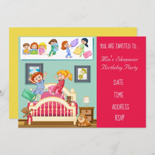 Invitation Pajama mignon Stwood couchette fête d'anniversaire (Devant / Derrière)