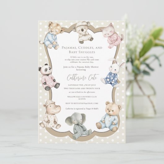 Invitation Pajama Party Animal Theme Baby Shower (Debout devant)