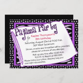 Invitation Pajama Party en noir et violet (Devant / Derrière)