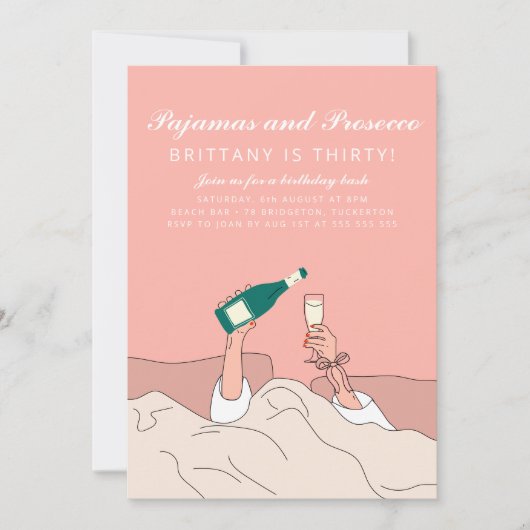 Invitation Pajama Party PJ et Prosecco Anniversaire (Devant)