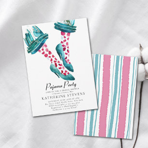 Invitation Pajama Party rose Turquoise PJ Stilettos Fête des