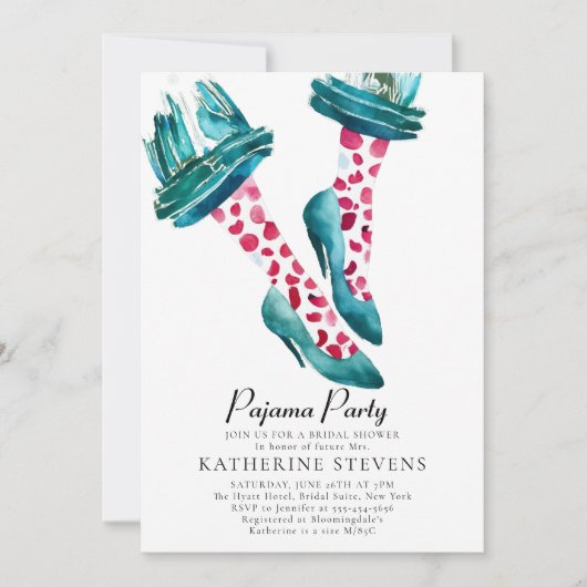 Invitation Pajama Party rose Turquoise PJ Stilettos Fête des  (Devant)