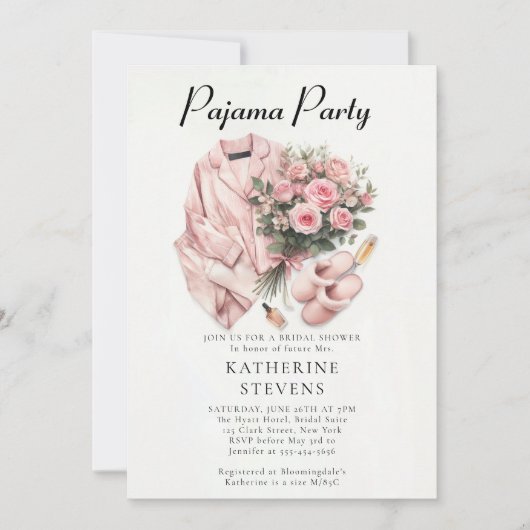 Invitation Pajama Party Roses Fête des mariées Champagne (Devant)