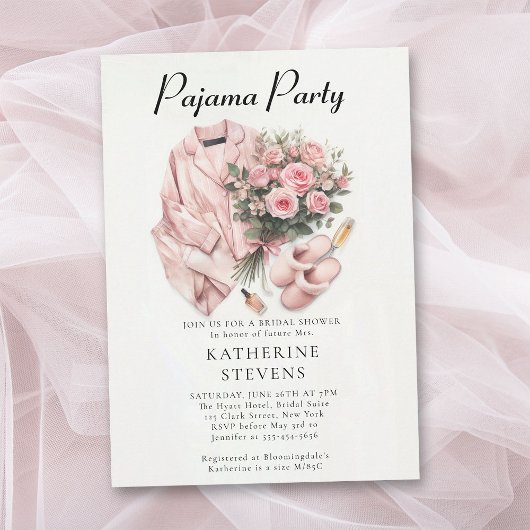 Invitation Pajama Party Roses Fête des mariées Champagne