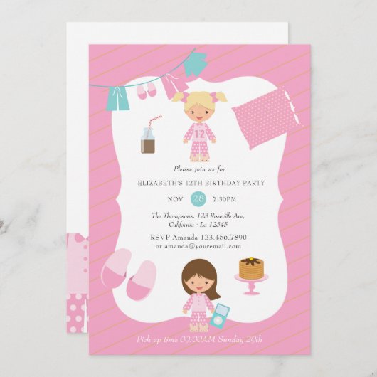 Invitation Pajama rose et or Pancake Fête d'anniversaire (Devant / Derrière)