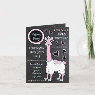Invitation Pajama rose Llama Joueur de fête d'anniversaire