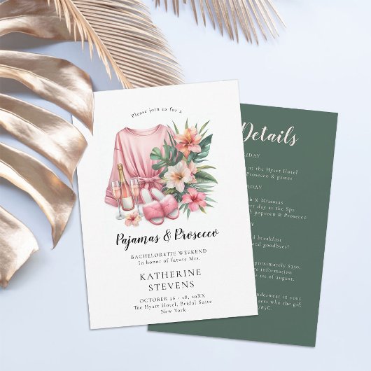 Invitation Pajamas Prosecco Bachelorette Itinéraire Tropical