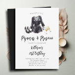 Invitation Pajamas Prosecco PJ Party Black Chic 21e anniversa<br><div class="desc">Célébrez son 21e anniversaire avec une fête de pyjama chic,  sobre et classe et notre élégante invitation avec des illustrations d'aquarelle d'une robe de nuit noire,  des stilettos noirs au lieu de chaussons,  et deux flûtes de champagne,  intitulée "Pajamas & Prosecco".</div>