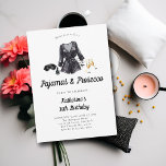 Invitation Pajamas Prosecco PJ Party Sassy Bold 30e anniversa<br><div class="desc">Célébrez un anniversaire avec une fête de pyjama chic,  sobre et classe et notre élégante invitation aux femmes avec des illustrations d'aquarelle d'une robe de nuit noire,  un masque de sommeil,  une bouteille de vernis à ongles et deux flûtes de champagne,  intitulée "Pajamas & Prosecco".</div>