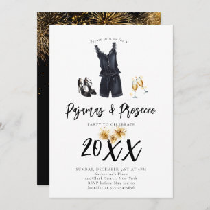 Invitation Pajamas Prosecco PJ Stwood Black New Year Party