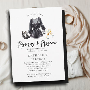 Invitation Pajamas Prosecco PJ's Chic Black Bachelorette Part