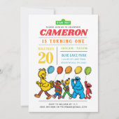 Invitation Pal de rue Sésame | Ballons 1er anniversaire (Devant)