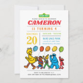 Invitation Pal de rue Sésame | Balloons 4e anniversaire (Devant)