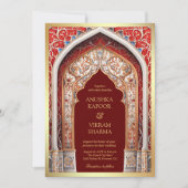 Invitation Palais Royal Arc Rouge Photo Maroon Mariage indien (Devant)